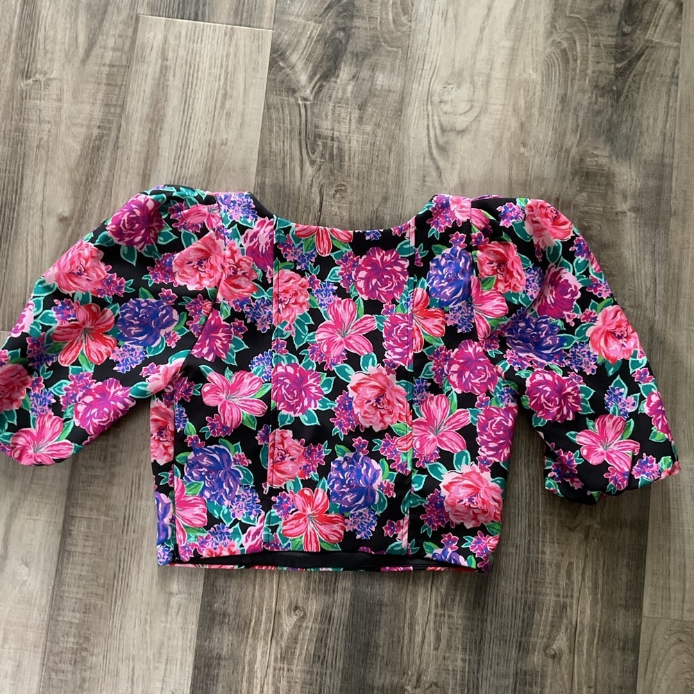 Zara womens Multicolor Puff Sleeve Crop Top Blouse XS - Picture 6 of 6